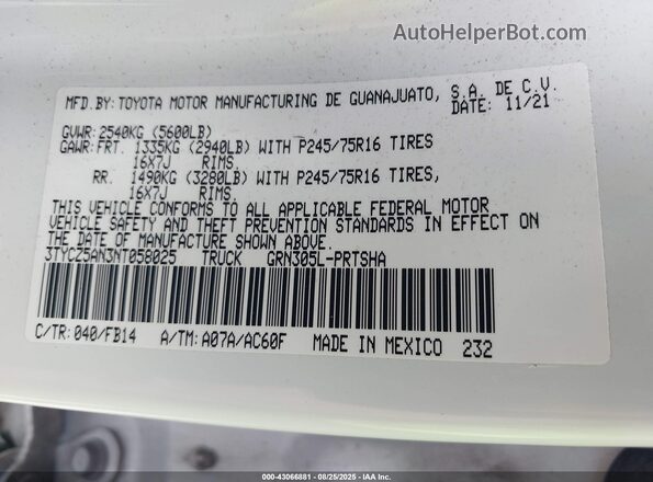 3TYCZ5AN3NT058025 2022 TOYOTA TACOMA Белый Вид подкапотного пространства