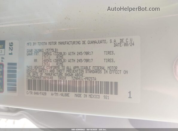 3TYKD5HN6RT009648 2024 TOYOTA TACOMA Белый Вид подкапотного пространства