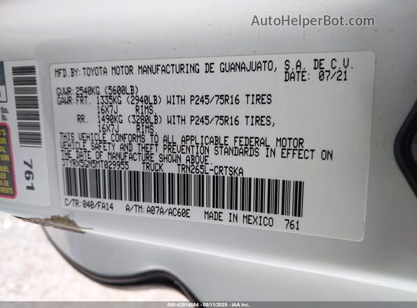 3TYRX5GN5MT029955 2021 TOYOTA TACOMA White Շարժիչի բաժամունքի տեսք