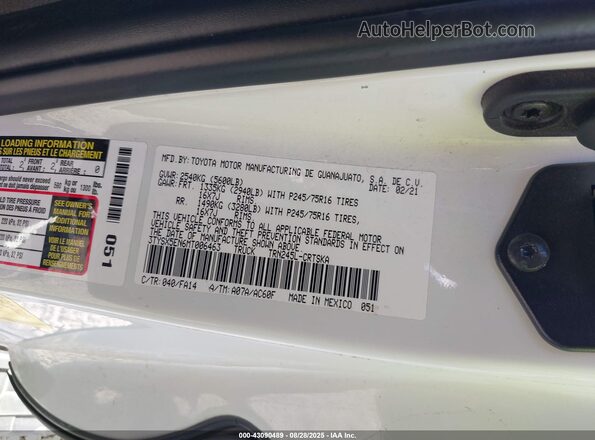 3TYSX5EN6MT006463 2021 TOYOTA TACOMA White ძრავის განყოფილების ხედი
