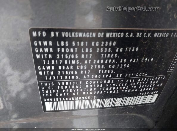 3VV1B7AX3NM035513 2022 VOLKSWAGEN TIGUAN Серый Вид подкапотного пространства