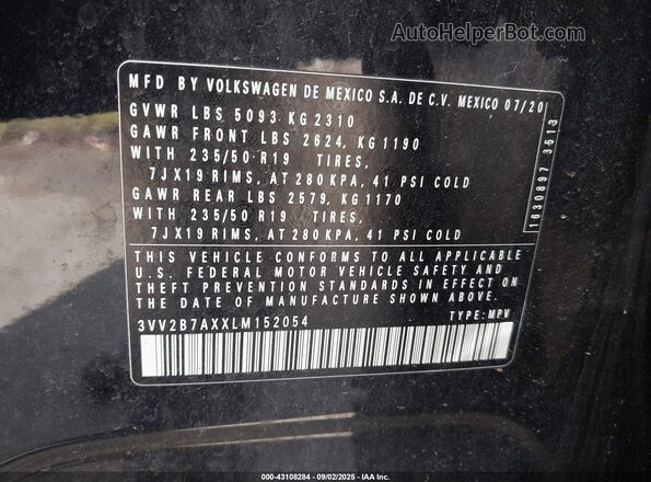 3VV2B7AXXLM152054 2020 VOLKSWAGEN TIGUAN Black Widok komory silnika