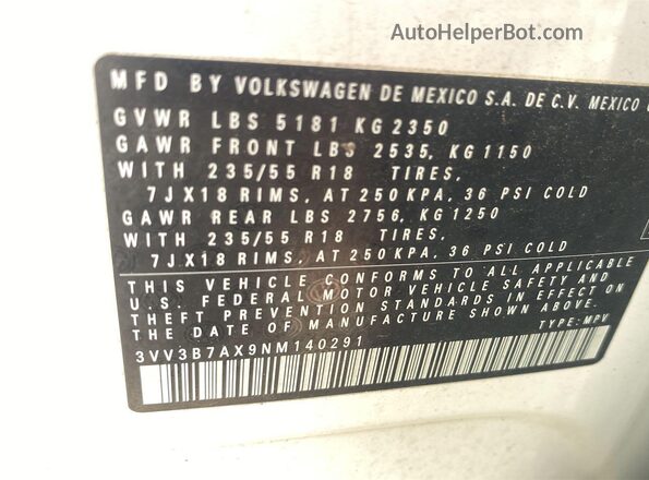 3VV3B7AX9NM140291 2022 VOLKSWAGEN TIGUAN  