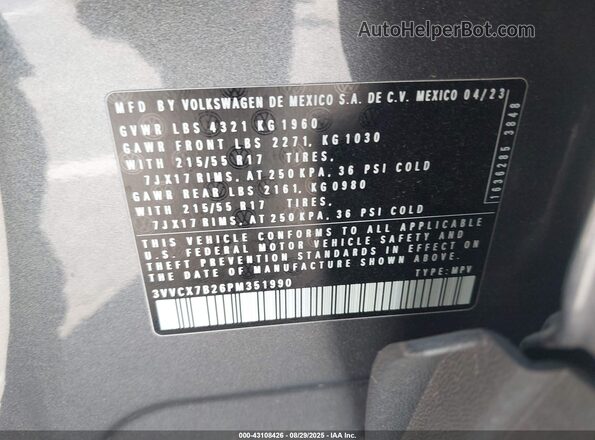 3VVCX7B26PM351990 2023 VOLKSWAGEN TAOS Gray Вид підкапотного простору