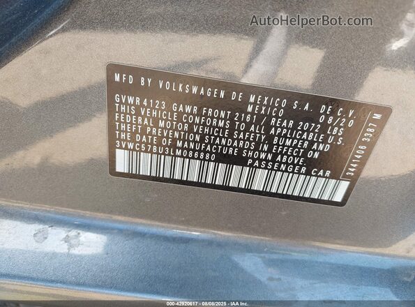 3VWC57BU3LM086880 2020 VOLKSWAGEN JETTA Blue Շարժիչի բաժամունքի տեսք