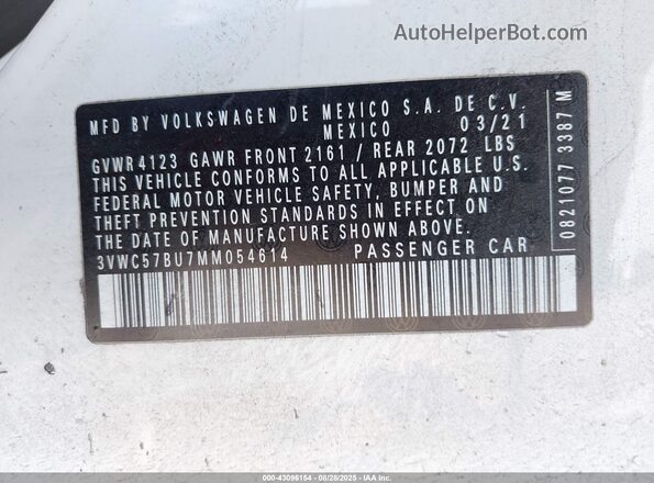 3VWC57BU7MM054614 2021 VOLKSWAGEN JETTA White Вид підкапотного простору