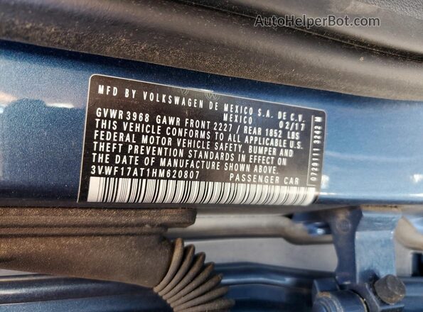 3VWF17AT1HM620807 2017 VOLKSWAGEN BEETLE Синий 