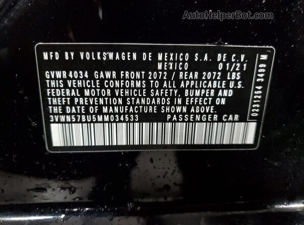 3VWN57BU5MM034533 2021 VOLKSWAGEN JETTA Black 