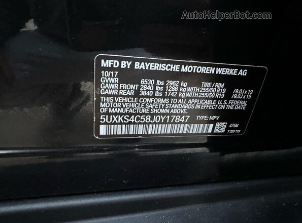 5UXKS4C58J0Y17847 2018 BMW X5 Черный 
