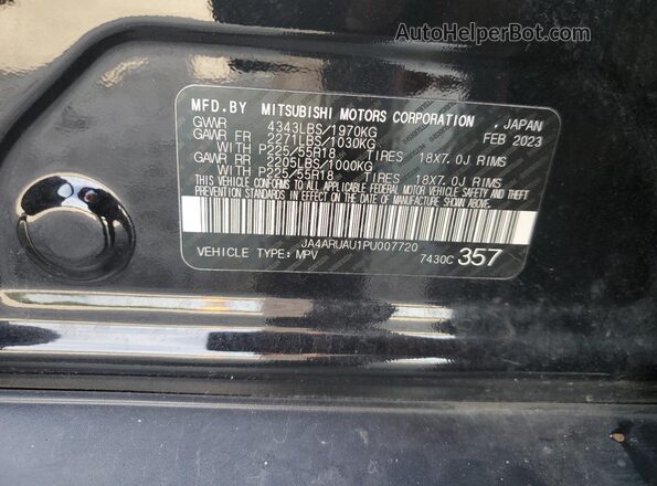 JA4ARUAU1PU007720 2023 MITSUBISHI OUTLANDER Black 