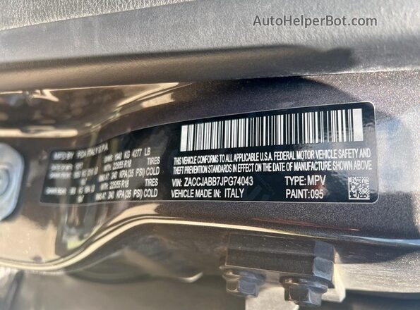 ZACCJABB7JPG74043 2018 JEEP RENEGADE Серый 