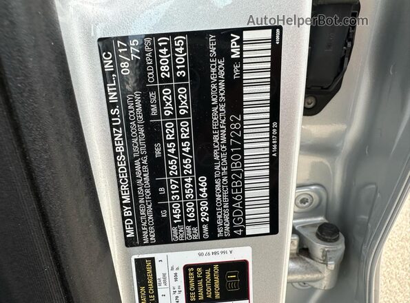 4JGDA6EB2JB017282 2018 MERCEDES-BENZ GLE-CLASS Серебряный 