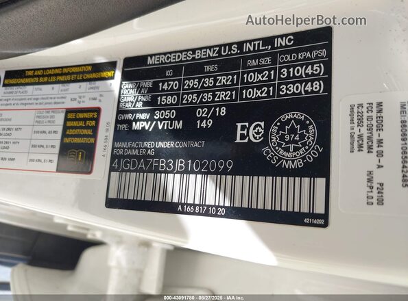 4JGDA7FB3JB102099 2018 MERCEDES-BENZ AMG GLE 63 White Widok komory silnika