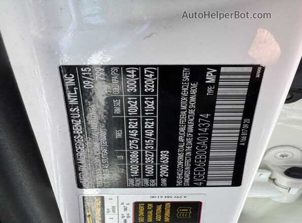 4JGED6EB0GA014374 2016 MERCEDES-BENZ GLE-CLASS White 
