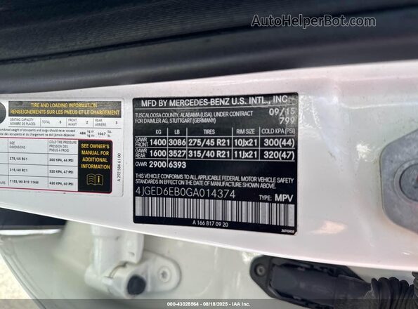 4JGED6EB0GA014374 2016 MERCEDES-BENZ GLE COUPE White 