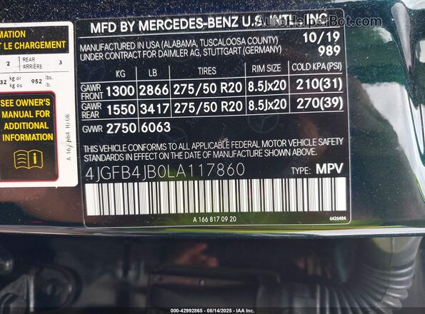 4JGFB4JB0LA117860 2020 MERCEDES-BENZ GLE Green Vista del compartimento del motor