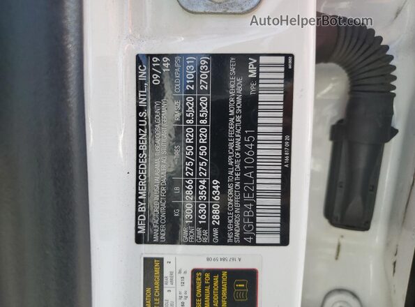 4JGFB4JE2LA106451 2020 MERCEDES-BENZ GLE White Vista de la etiqueta del VIN