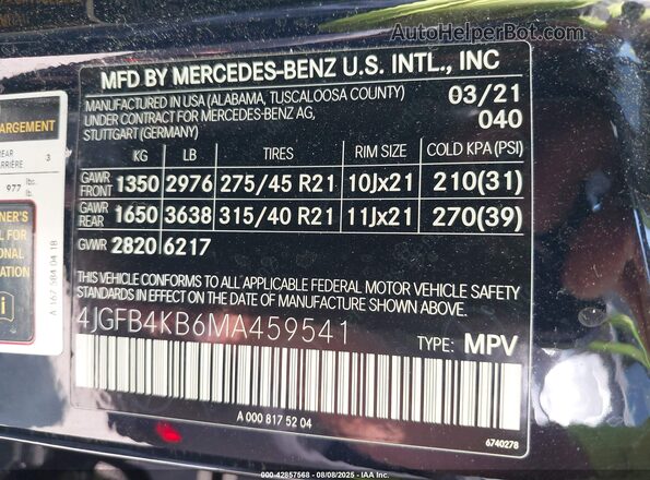 4JGFB4KB6MA459541 2021 MERCEDES-BENZ GLE 350 Black Engine compartment view