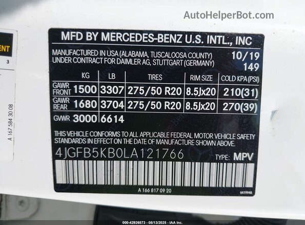 4JGFB5KB0LA121766 2020 MERCEDES-BENZ GLE 450 White Engine compartment view