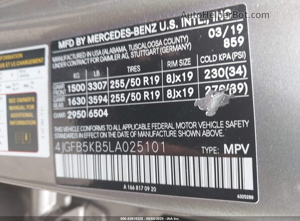 4JGFB5KB5LA025101 2020 MERCEDES-BENZ GLE 450 Серебряный Вид подкапотного пространства