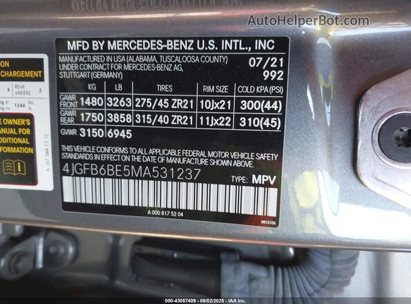 4JGFB6BE5MA531237 2021 MERCEDES-BENZ AMG GLE 53 Gray Engine compartment view