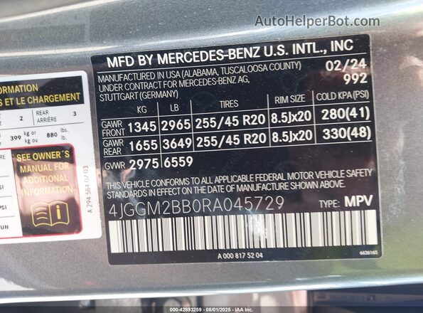 4JGGM2BB0RA045729 2024 MERCEDES-BENZ EQE 350+ SUV Gray ძრავის განყოფილების ხედი