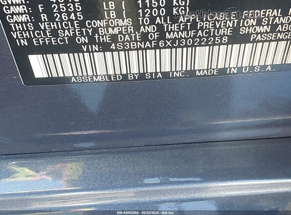 4S3BNAF6XJ3022258 2018 SUBARU LEGACY Черный 
