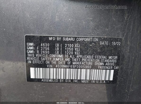 4S3BWAF69P3005960 2023 SUBARU LEGACY Gray Engine compartment view