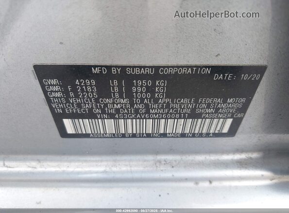 4S3GKAV60M3600811 2021 SUBARU IMPREZA Silver Вид підкапотного простору