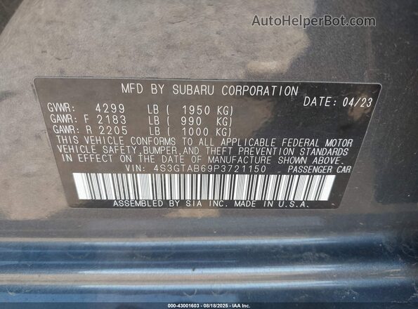 4S3GTAB69P3721150 2023 SUBARU IMPREZA Серый Вид подкапотного пространства