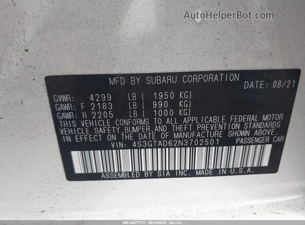 4S3GTAD62N3702501 2022 SUBARU IMPREZA Белый Вид подкапотного пространства