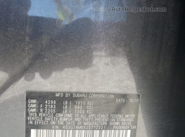4S3GTAM6XJ3712221 2018 SUBARU IMPREZA Gray 