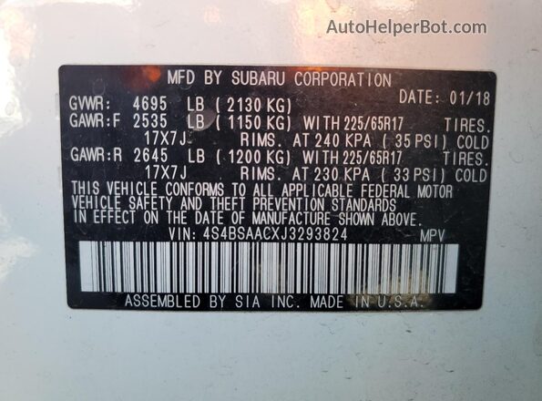 4S4BSAACXJ3293824 2018 SUBARU OUTBACK White 
