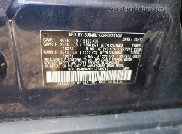4S4BSANC1J3249740 2018 SUBARU OUTBACK Blue 