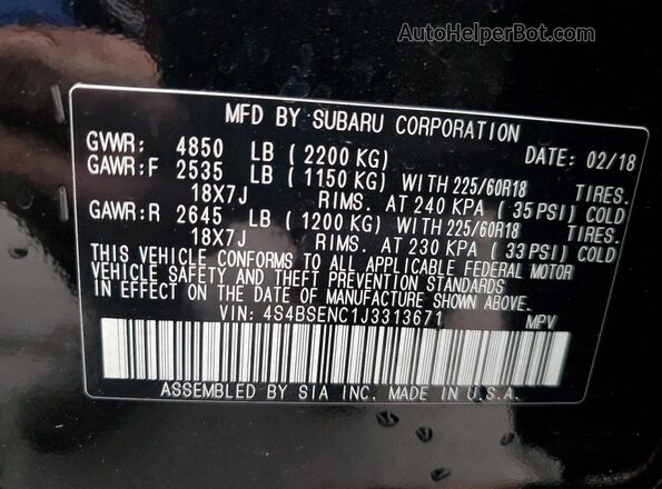 4S4BSENC1J3313671 2018 SUBARU OUTBACK Black 