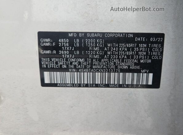 4S4BTADCXN3213775 2022 SUBARU OUTBACK  
