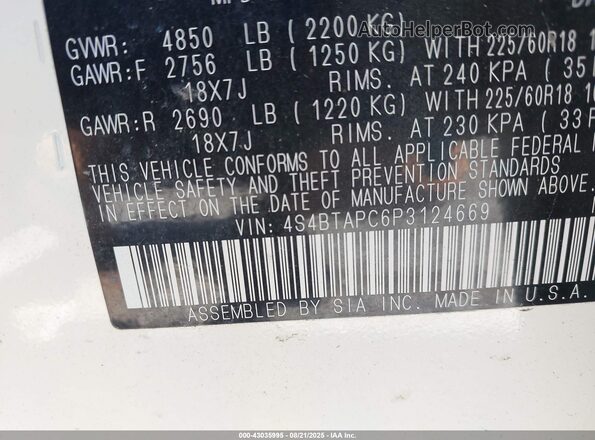 4S4BTAPC6P3124669 2023 SUBARU OUTBACK White Vista del compartimento del motor