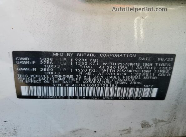 4S4BTGLDXR3129183 2024 SUBARU OUTBACK White 