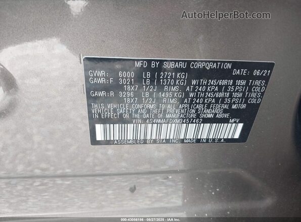 4S4WMAFDXM3457462 2021 SUBARU ASCENT Gray Widok komory silnika