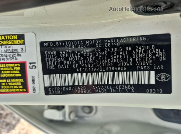4T1C11AK9LU385809 2020 TOYOTA LE  