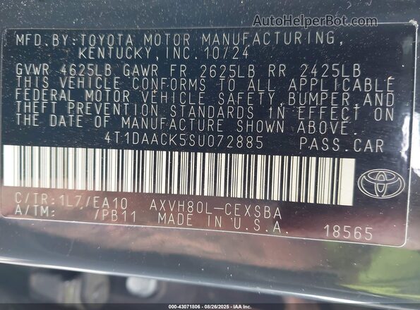 4T1DAACK5SU072885 2025 TOYOTA CAMRY Серый Вид подкапотного пространства