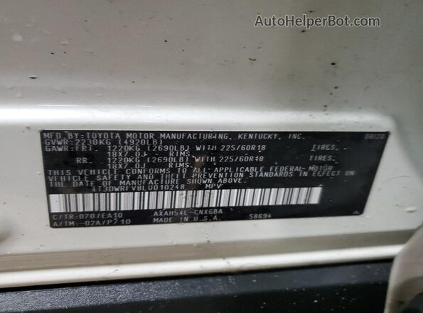 4T3DWRFV8LU010248 2020 TOYOTA LIMITED White 