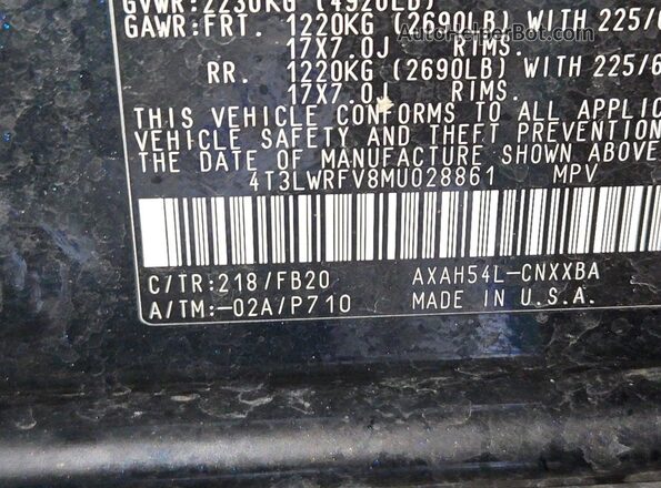 4T3LWRFV8MU028861 2021 TOYOTA LE  Առջևի վահանակի տեսք
