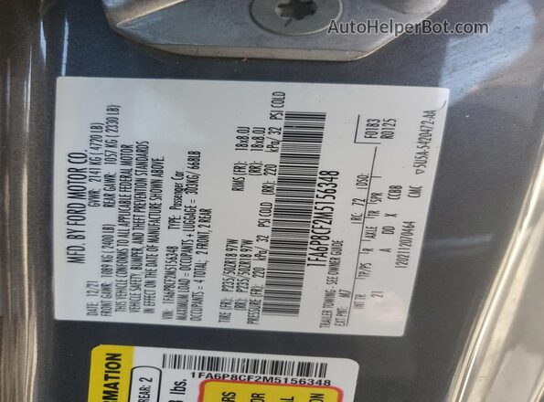 1FA6P8CF2M5156348 2021 FORD MUSTANG Gray Vista de la etiqueta del VIN