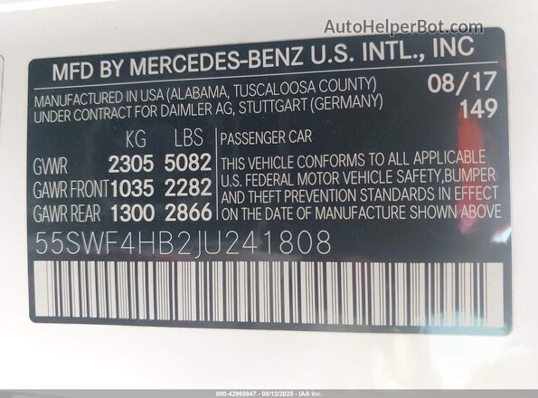 55SWF4HB2JU241808 2018 MERCEDES-BENZ C 350E Белый Вид подкапотного пространства