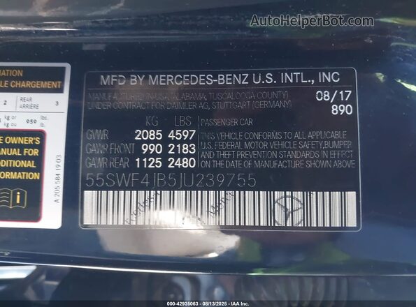 55SWF4JB5JU239755 2018 MERCEDES-BENZ C-CLASS Dark Blue 