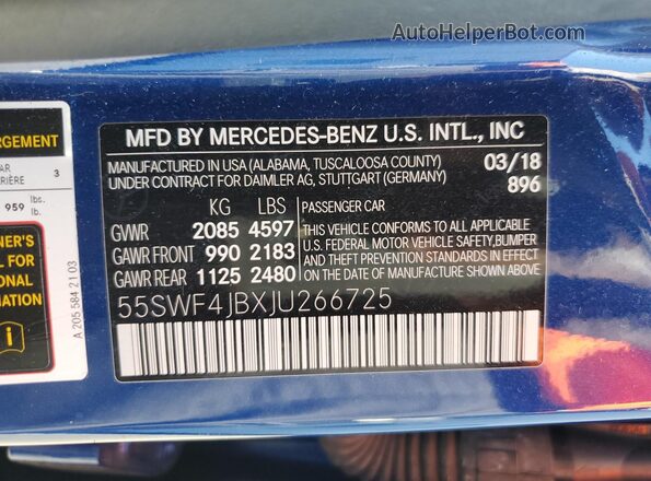 55SWF4JBXJU266725 2018 MERCEDES-BENZ C Blue 