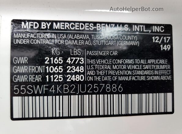 55SWF4KB2JU257886 2018 MERCEDES-BENZ C White 