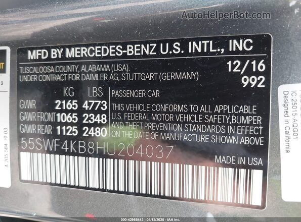55SWF4KB8HU204037 2017 MERCEDES-BENZ C-CLASS Gray 