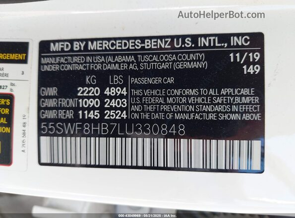 55SWF8HB7LU330848 2020 MERCEDES-BENZ C Green Vista del compartimento del motor
